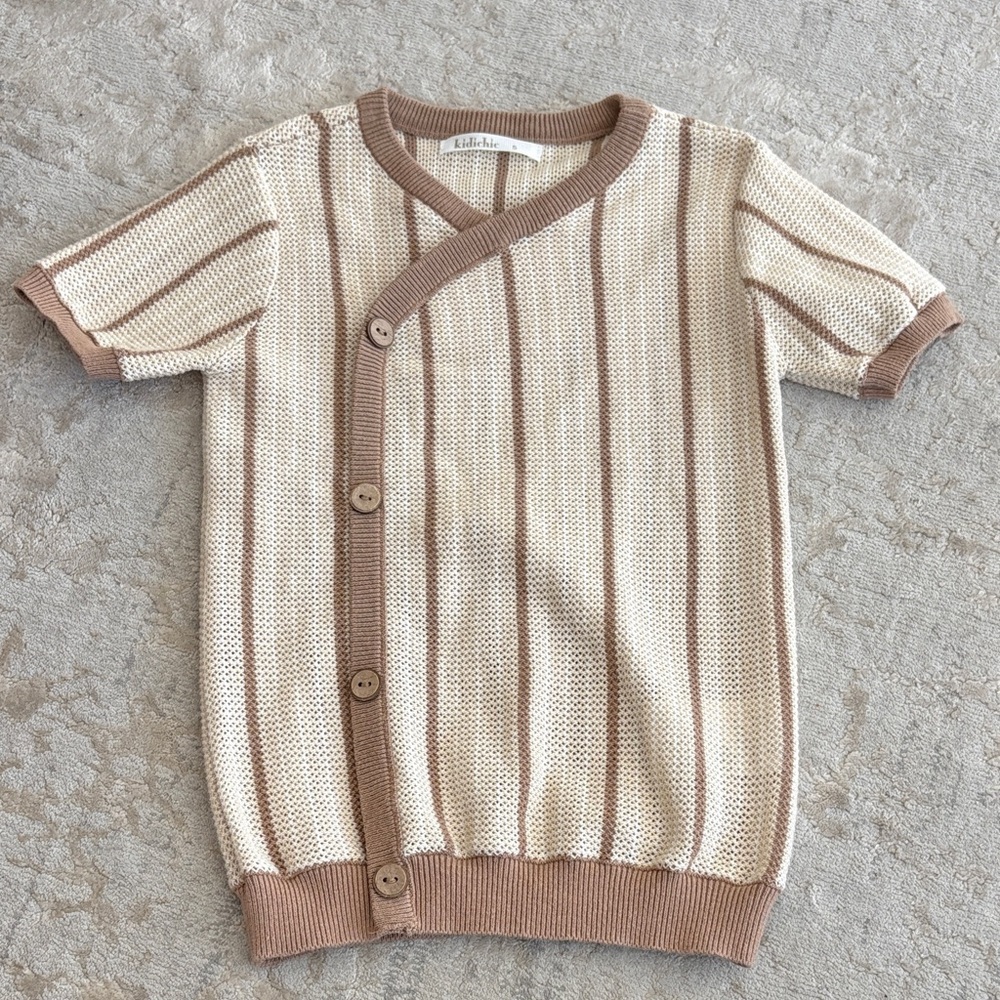 Kidichic size 5 Kids Beige and Brown Striped Button-Up Shirt